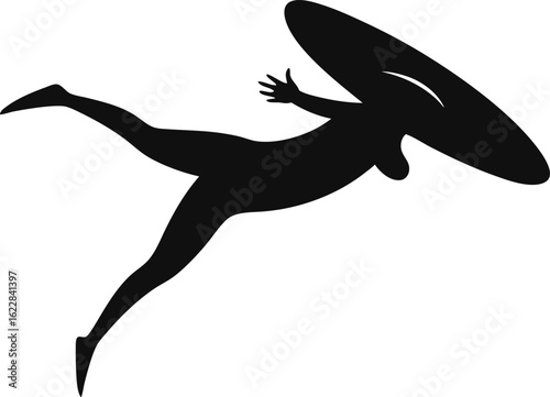 Black illustration of a dancing femme silhouette with Japanese kanji symbols