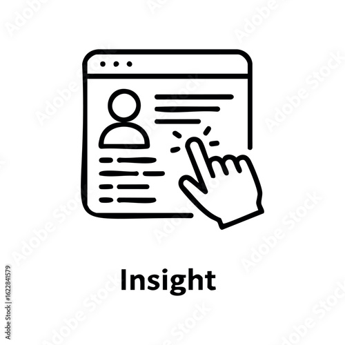 Insight icon depicting human profile navigation with hand pointer – stock vector icon in line style