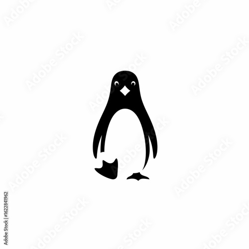 Stylized Penguin Silhouette with Distinctive Foot Forward, Minimalist Design