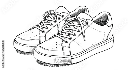 Sketch of sneakers with laces on a transparent background  