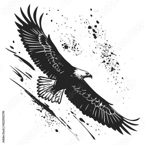 Majestic eagle soaring with dynamic splatter and brush strokes