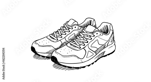 Sketch of athletic shoes in a hand-drawn style on transparent background  