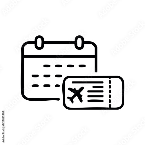 Calendar and airline ticket icon: simplified travel planning – stock vector icon in line style