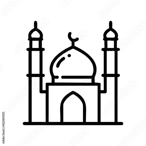 Simple mosque line art icon with domes and minarets – stock vector icon in line style