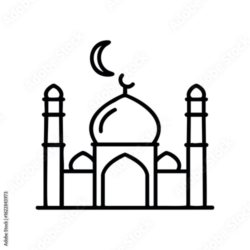 Line art mosque with crescent moon – stock vector icon in line style