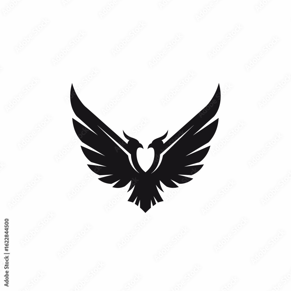 Obraz premium Symmetrical Black Eagle Logo with Extended Wings and Heart Shape