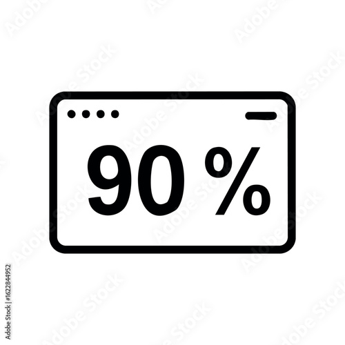 Minimalist 90 percent symbol on screen interface display – stock vector icon in line style