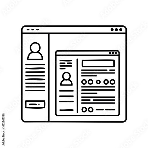 Outline of user profile and interface design layout – stock vector icon in line style