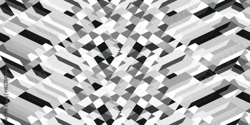 Cubist 3d vector desktop background. Cube in black and white with shading. Background behind the cubes in gray. Surface alignment effect.