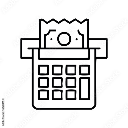 Line art of a simple calculator with receipt paper icon – stock vector icon in line style