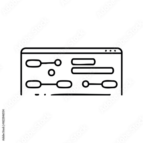Black and white linear gantt chart with task dependencies – stock vector icon in line style