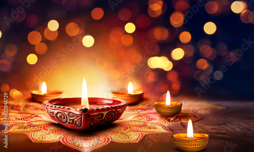 Happy Diwali background flatly image of Diwali Diya with greeting text, 2025 Diwali banner type background
