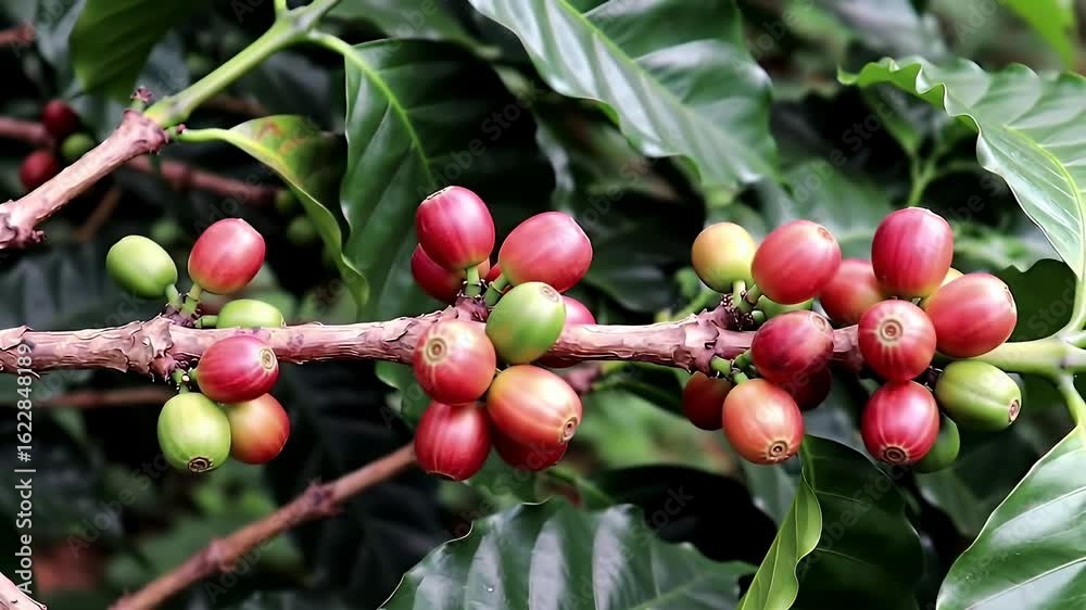 custom made wallpaper toronto digitalClose Up of Raw Coffee Cherries on Branch with Green Leaves on a Coffee Plant