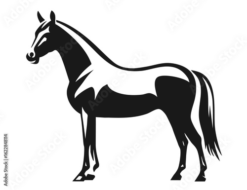 Stylized silhouette of a standing horse with defined muscular body and elegant posture