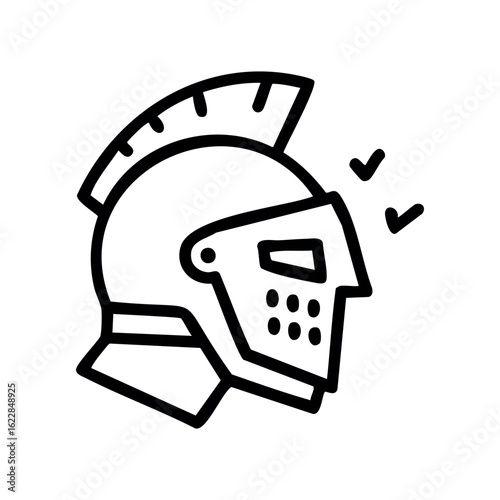 Line art of an ancient helmet with cheek guards and crested top – stock vector icon in line style