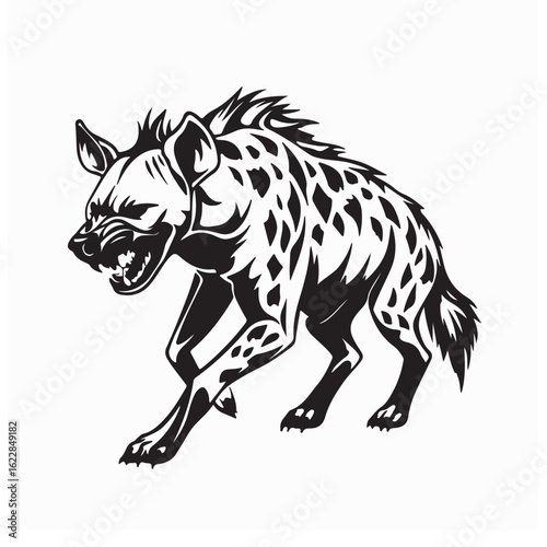 Aggressive hyena walking vector in threatening pose ready to hunt or attack