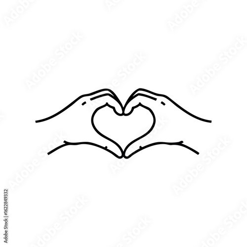 Minimalist heart-shaped hands outline symbolizing love and connection – stock vector icon in line style