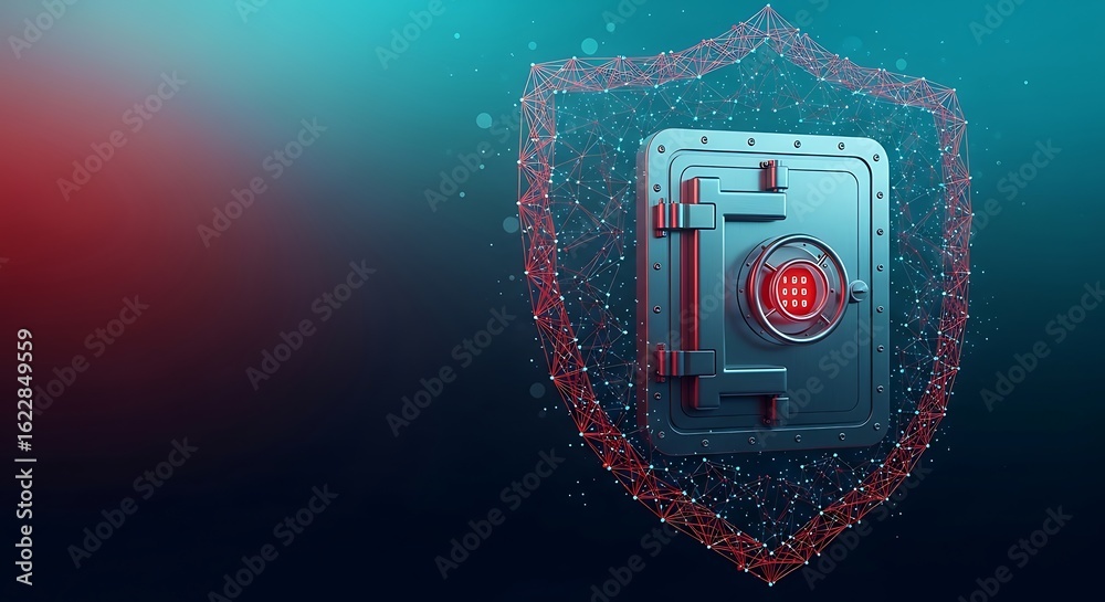 Naklejka premium Cybersecurity: Digital Shield Protecting Secure Vault; Modern Data Encryption Concept.