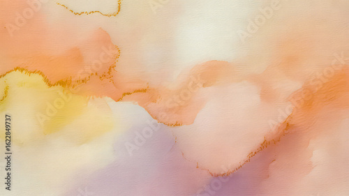 Soft peach and gold abstract wash watercolor orange
