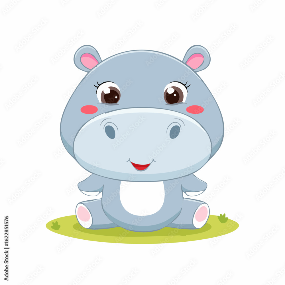 Fototapeta premium Chibi-Nilpferd – niedliches Cartoon-Tier im Kawaii-Stil als Vektorillustration