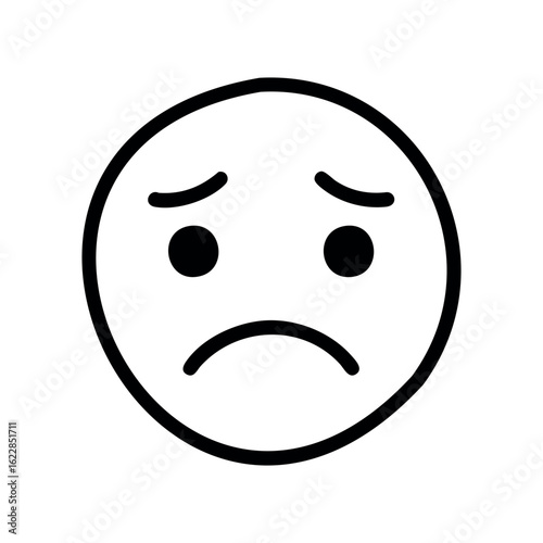 Sad face emoji with frowning mouth and downcast eyes – stock vector icon in line style