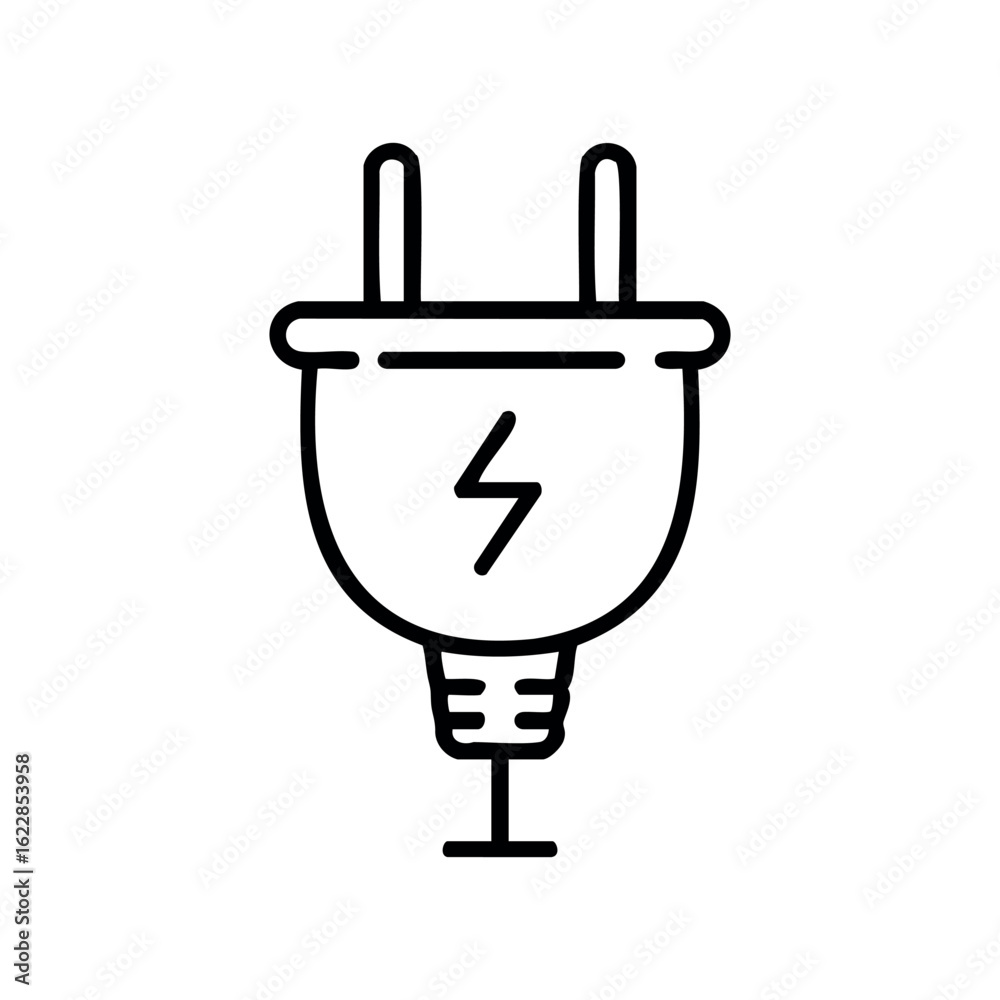 Simple outline of an electric plug with lightning bolt symbol – stock vector icon in line style Simple outline of an electric plug with lightning bolt symbol – stock vector icon in line style