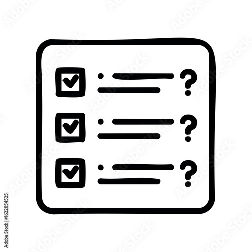 Checklist icon with checkboxes and question marks indicating uncertainty – stock vector icon in line style