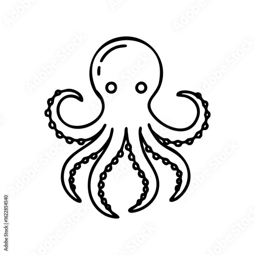 Simple line art of an octopus with curled tentacles – stock vector icon in line style