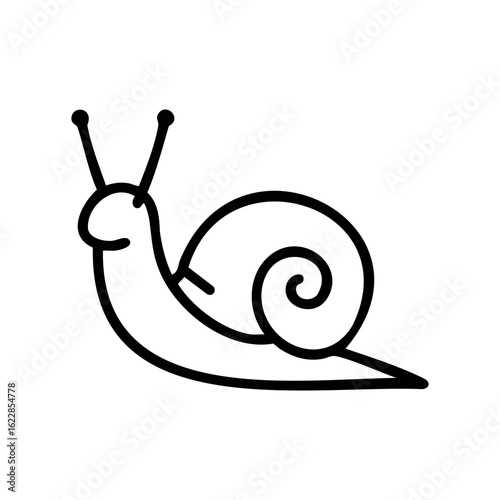 Simple snail line art drawing with spiral shell – stock vector icon in line style