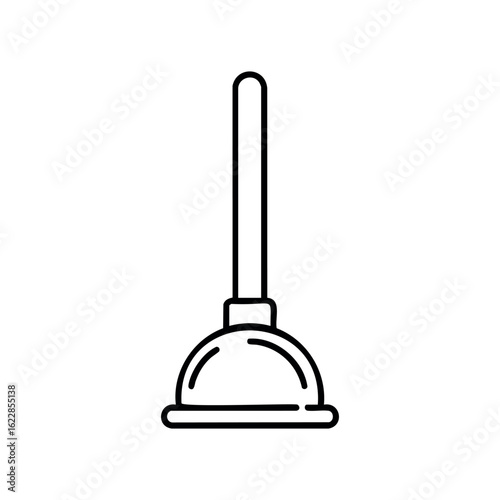 Simple black and white outline of a toilet plunger – stock vector icon in line style