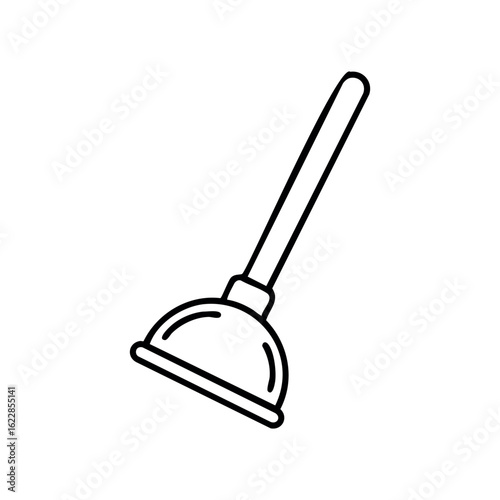 Simple toilet plunger with long handle for effective unclogging – stock vector icon in line style