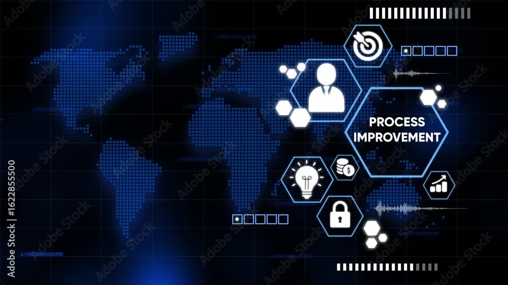 Modern infographic illustrating process improvement concepts for business and global strategy