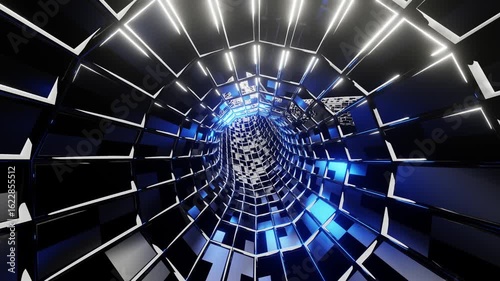Sci Fi metal travel tunnel VJ loop with blue neon lights