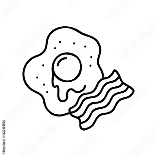 Line art illustration of fried egg and bacon for breakfast lovers – stock vector icon in line style