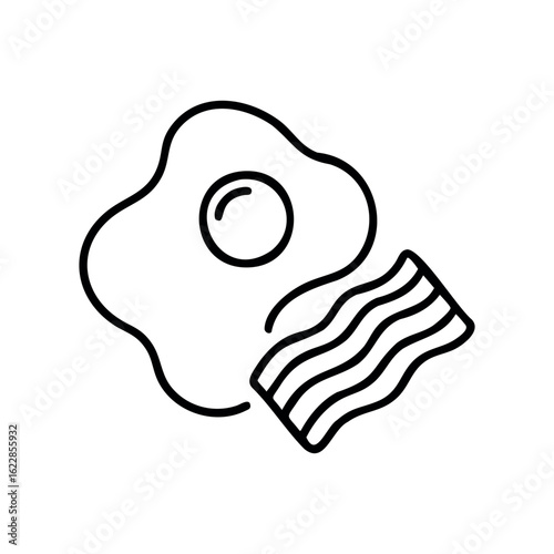 Fried egg and bacon line art illustration – stock vector icon in line style