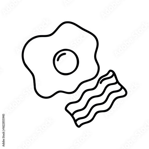 Fried egg and bacon outline drawing - simple breakfast icon design – stock vector icon in line style