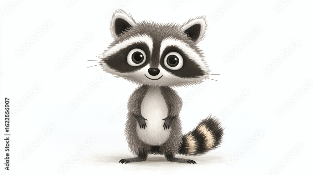 Obraz premium Cute raccoon illustration on a white background.