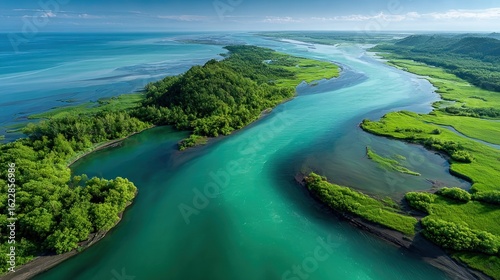 Verdant river delta vista