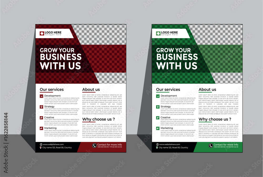 Obraz premium Modern Corporate Business Flyer Template – Red & Green Color Variations – A4 Print Ready Design