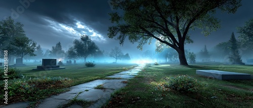 Misty graveyard at night (1)