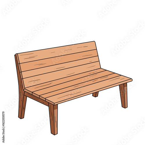 Simple wooden bench in minimalist design on a transparent background