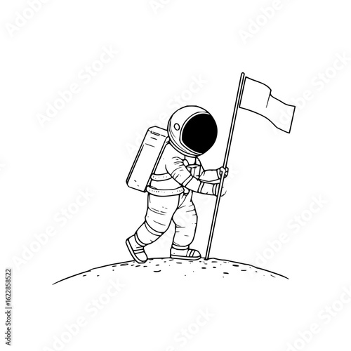 Astronaut space exploration spaceman flag moon landing cosmonaut universe galaxy stars science fiction mission