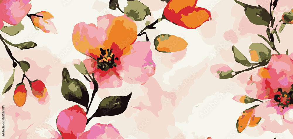 Obraz premium Elegant Abstract Floral Scarf Print Design | Shawls & Dupatta Textile Fabric Patterns For Digital Printing on Silk, Chiffon, Georgette
