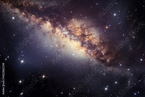 Deep space starry galaxy with bright blue nebula and constellation background