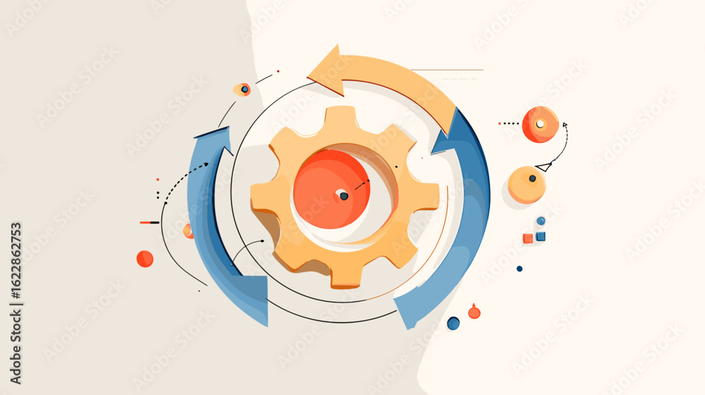 Fototapeta premium Abstract colorful gear with arrows and circular design elements 