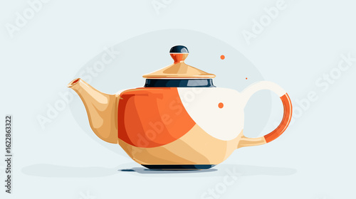 Colorful ceramic teapot with modern design on light background  