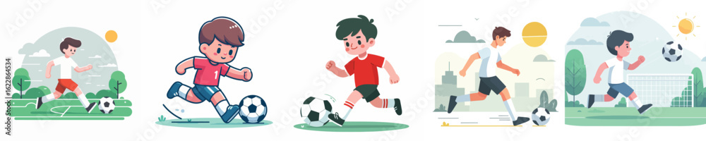 Fototapeta premium vector of a boy playing soccer