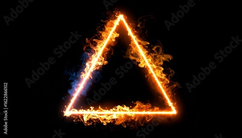 Neon colored foggy and smoky triangle design. Burning design.	