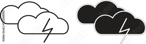 Thundercloud icon with lightning bolt and snow representing winter storm or icy conditions with transparent background