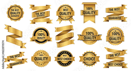 Golden quality guarantee ribbons and seals badge